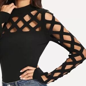 Clasi Mock Neck Cage Yoke & Sleeve Top